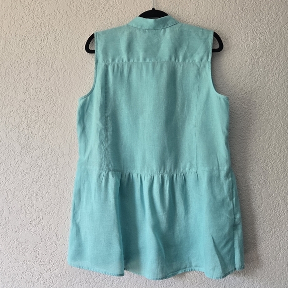J Jill L love linen‎ Teal Boxy Button Up Tank Top Mother of Pearl - Picture 4 of 6